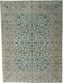 Kashan Tappeto 370x280 Verde (Iran) Annodato A Mano