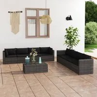 Set Divani da Giardino 9 pz con Cuscini in Polyrattan Grigio 3059495