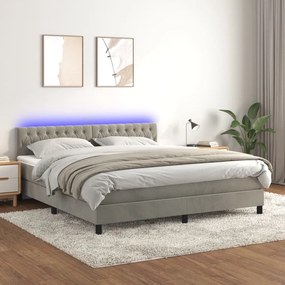 Letto A Molle Materasso E Led Grigio Chiaro 160x200 Cm Velluto /