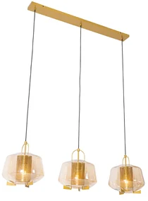Lampada a sospensione oro con vetro ambrato 30 cm oblunga 3 luci - Kevin