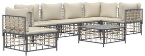 Set divani da giardino 7 pz con cuscini antracite in polyrattan