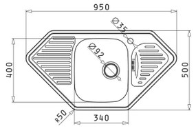 Pyramis 108760801 - Lavello da cucina MEDUSA CORNER 95x50 cm