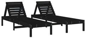 Lettini prendisole 2pz neri 199,5x60x74 cm legno massello pino