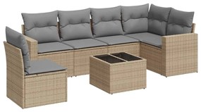 Set divani da giardino 7 pz con cuscini beige in polyrattan