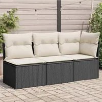 Divano da Giardino a 3 Posti con Cuscini Nero in Polyrattan 366014