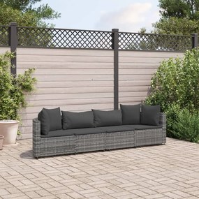 Set divani da giardino 4 pz con cuscini in polyrattan grigio