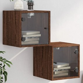 Comodini Con Ante İn Vetro 2pz Rovere Marrone 35x37x35 Cm /