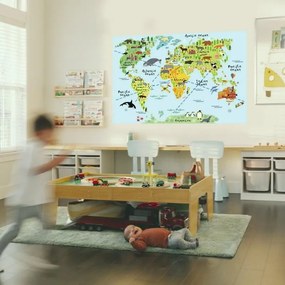 Adesivo - Mappa per bambini in blu con gli animaletti | Inspio