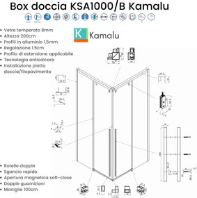 Box doccia 90x90 angolare scorrevole altezza 200 h vetro 8mm | KSA1000 - KAMALU