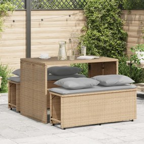 Set da pranzo da giardino 3 pz con cuscini beige in polyrattan