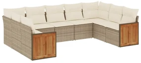 Set divano da giardino 9 pz con cuscini beige in polyrattan