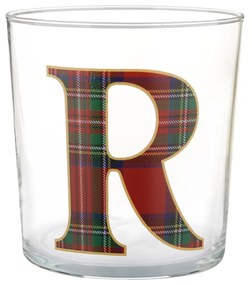 Bicchiere lettera R tartan rosso in vetro 360 ml