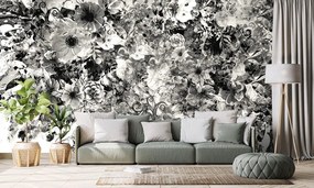 Carta da parati – Fiori in bianco e nero