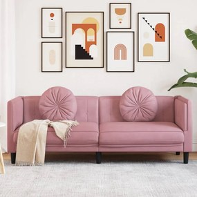 Divano A 3 Posti Con Cuscini Rosa İn Velluto /