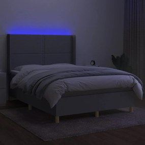 Letto a molle materasso e led grigio chiaro 140x190 cm tessuto