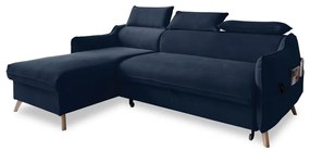 Divano letto angolare in velluto blu scuro (angolo sinistro) Sweet Harmony - Miuform