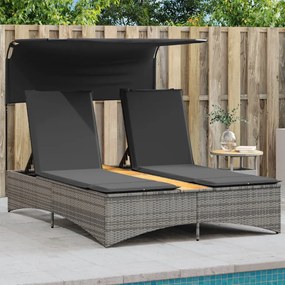Lettino Doppio Con Baldacchino E Cuscini Grigio İn Polyrattan /