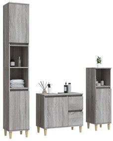 Set mobili da bagno 3 pz grigio sonoma in legno multistrato