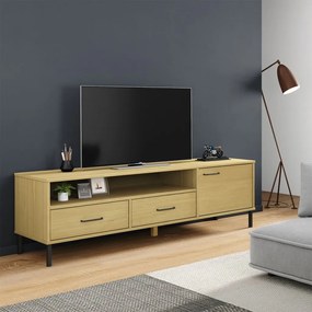Mobile tv con gambe metallo marrone legno massello di pino oslo
