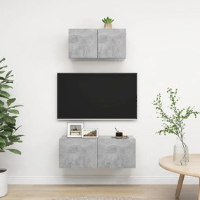 Set porta tv 2 pz grigio cemento in truciolato