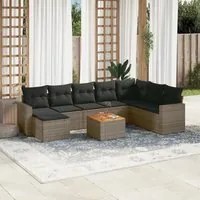 Set Divano da Giardino 9 pz con Cuscini Grigio in Polyrattan 3257033