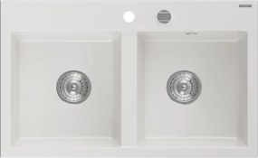 Mexen Hektor lavello in granito a 2 vasche 800 x 480 mm, bianco, sifone cromato - 6521802000-20