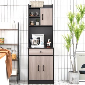 Costway Mobile da cucina con 3 ante e ripiani regolabili, Credenza con ampio spazio aperto per microonde Nero