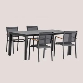 Set Di Tavolo Rettangolare Allungabile In Alluminio (180-240x100 Cm) Starmi E 4 Sedie Da Giardino Impilabili In Alluminio Archer Grigio Grafite -