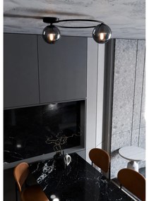 Plafoniera Minimal 2 Luci Perseo In Acciaio Nero E Sfere In Vetro Fumè