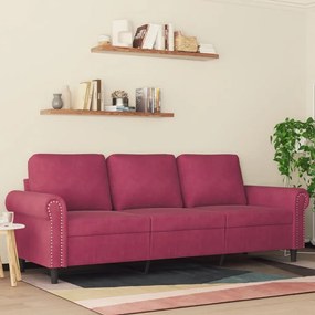 Divano A 3 Posti Rosso Vino 180 Cm İn Velluto /
