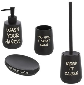 Set accessori linea Wash nero opaco con scritte completo di portascopino