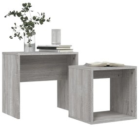 Tavolini salotto impilabili 2pz grigio sonoma legno multistrato