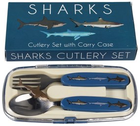 Posate per bambini blu in acciaio inox 2 pz Sharks – Rex London