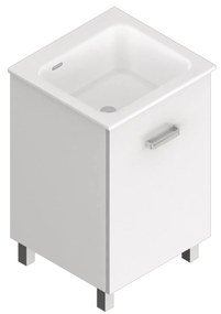 Lavatoio a Terra 50x50 Un'Anta Con Vasca Xilon "Nanco" Bianco Opaco/Bianco Lucido