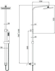 New Line Colonna Doccia Telescopica Con Soffione Abs 20x20 Doccetta Con Supporto Regolabile E Flessibile Inox 150 Cm Cromo