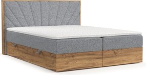 Letto boxspring con contenitore in colore grigio-naturale 200x200 cm Asahi - Maison de Rêve