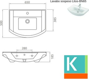 Mobile bagno 65cm sospeso con 2 ante BN-65A - KAMALU