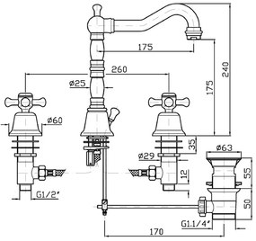 Batteria lavabo a tre fori con bocca girevole cromo Zucchetti Delfi 900 Z46353.8008