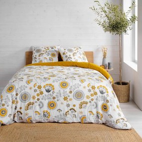 Biancheria da letto in mussola allungata gialla e bianca per letto matrimoniale 260x240 cm Garance - douceur d'intérieur
