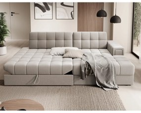 Divano angolare beige allungabile (con penisola a destra/con chaise lounge) con rivestimento in velluto Blezalt – ELTAP