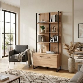 DODO - libreria moderna colore rovere con 4 mensole e un'anta