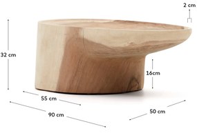 Kave Home - Tavolino da Salotto con gamba Mosi in legno massiccio di mungur Ã˜ 90 x 50 cm