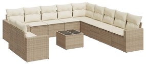 Set divani da giardino 12 pz con cuscini beige in polyrattan