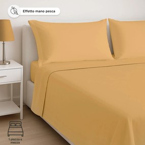 Completo letto 1 piazza e mezza in microfibra mano pesca ocra