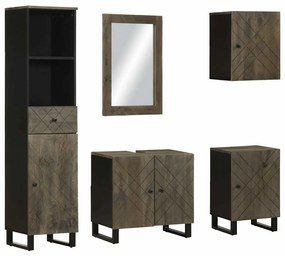 Set Mobili Da Bagno 5 Pz Nero İn Legno Massello Di Mango /