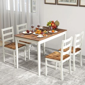 Costway Set mobili pranzo 5 pezzi con gambe in legno di gomma, Mobili da cucina in legno massello con tavolo 4 sedie Marrone