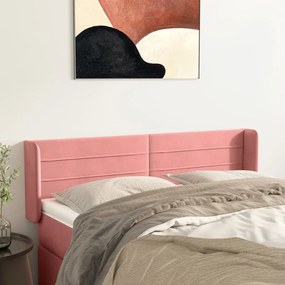 Testiera Ad Orecchio Rosa 147x16x78/88 Cm İn Velluto /