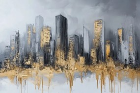 Quadro su tela – Panorama di grattacieli in oro e grigio