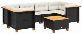 Set divani da giardino con cuscini 7pz nero polyrattan