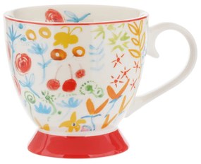 Tazza tè 450 ml fiori rossa in New Bone China